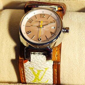 Louis Vuitton Watch Q121V Tambour 26mm Women's Pink Mother of Pearl Multi Color